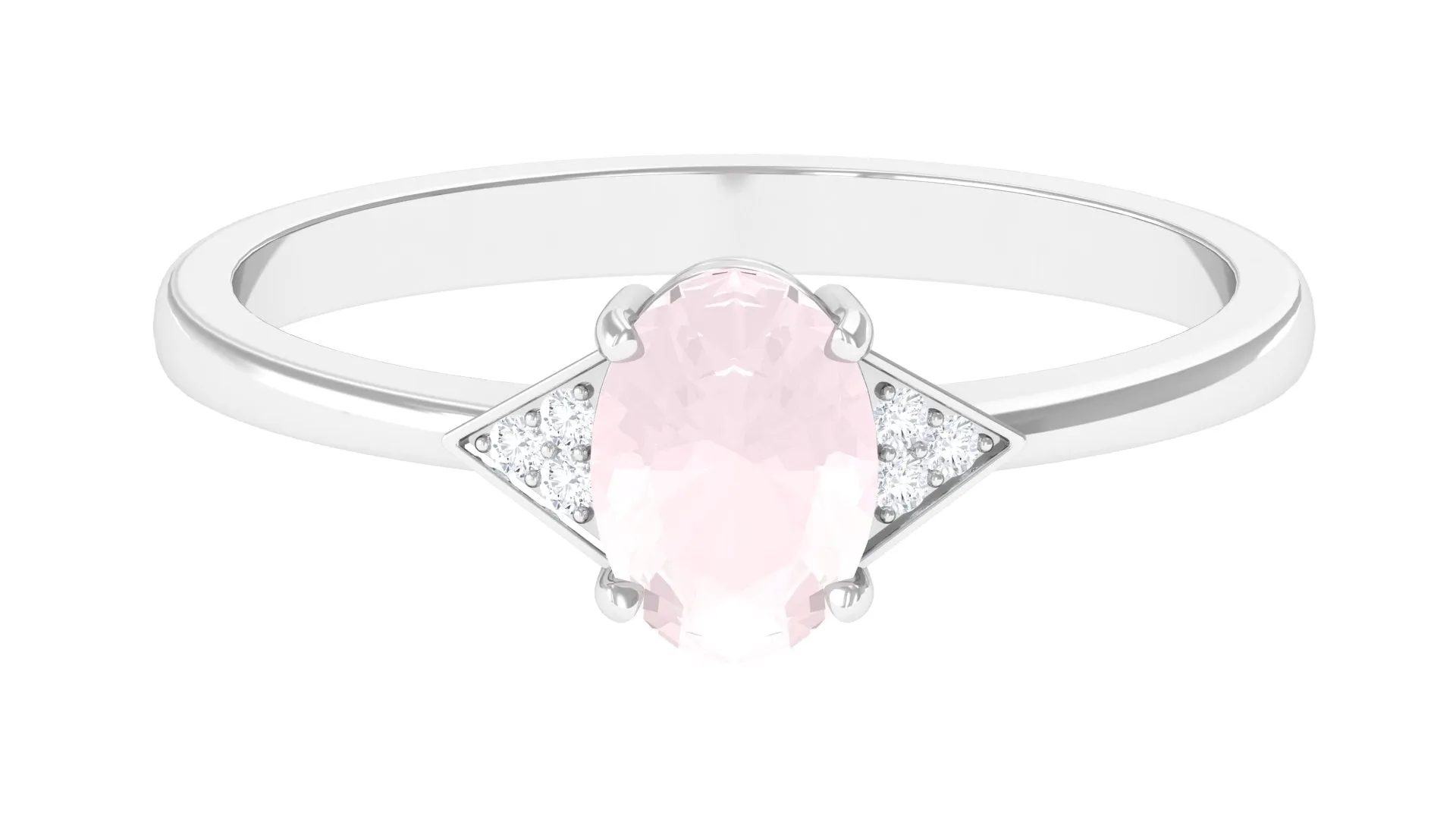 0.75 CT Oval Rose Quartz Solitaire Ring with Diamond Accent