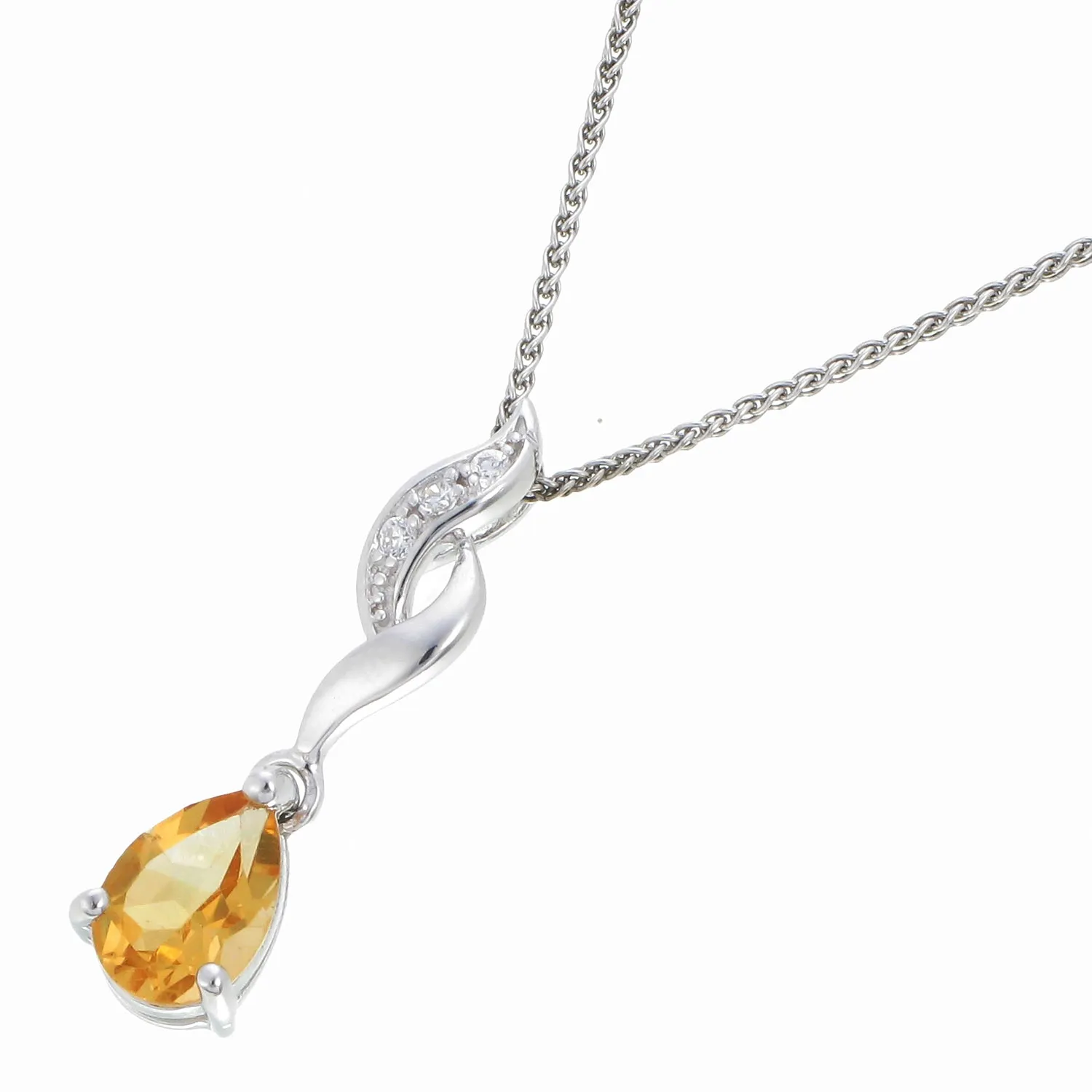 0.80 cttw Citrine Pendant Necklace .925 Sterling Silver With Rhodium 9x6 MM Pear