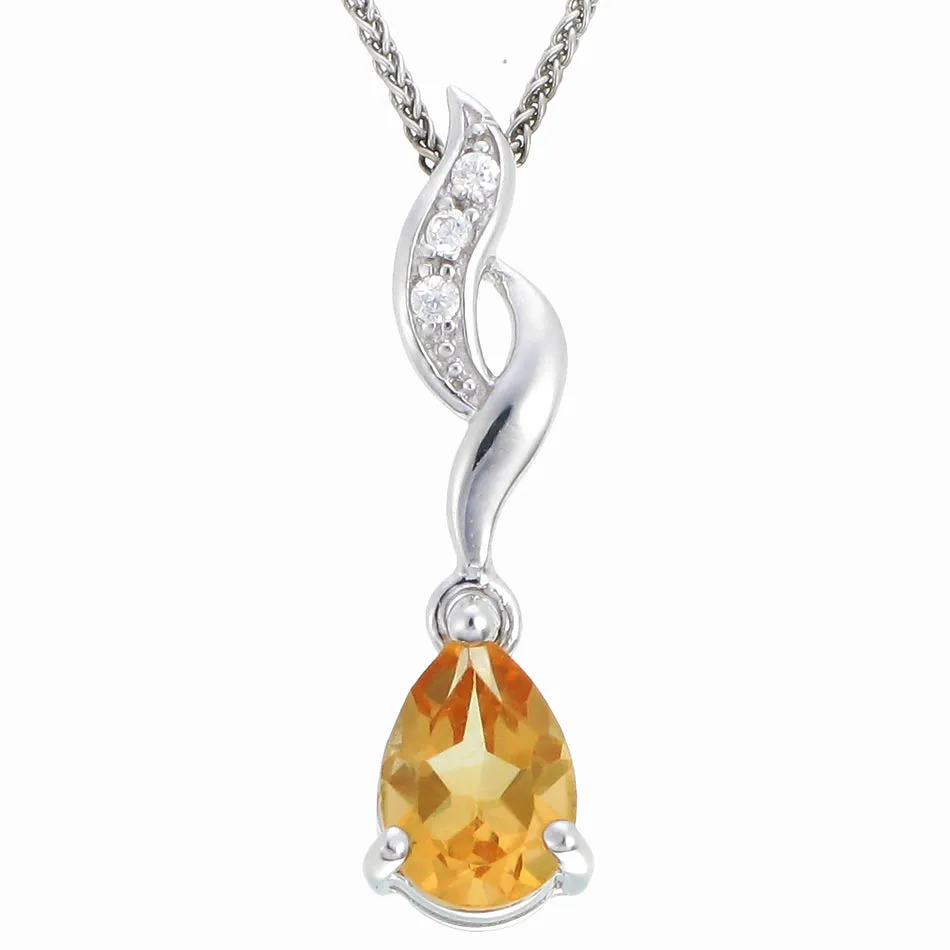 0.80 cttw Citrine Pendant Necklace .925 Sterling Silver With Rhodium 9x6 MM Pear