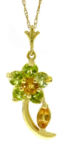 0.87 Carat 14K Solid White Gold Bouquet Garnet Citrine Peridot Necklace