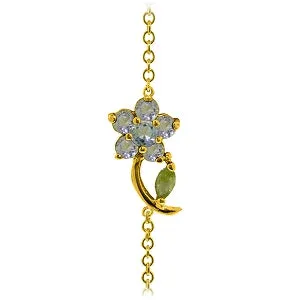 0.87 Carat 14K Solid Yellow Gold Flower Bracelet Aquamarine Peridot