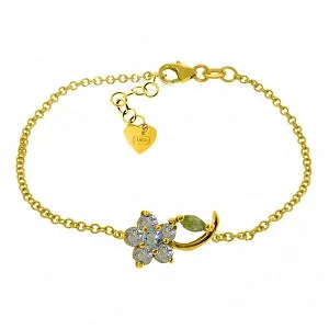 0.87 Carat 14K Solid Yellow Gold Flower Bracelet Aquamarine Peridot