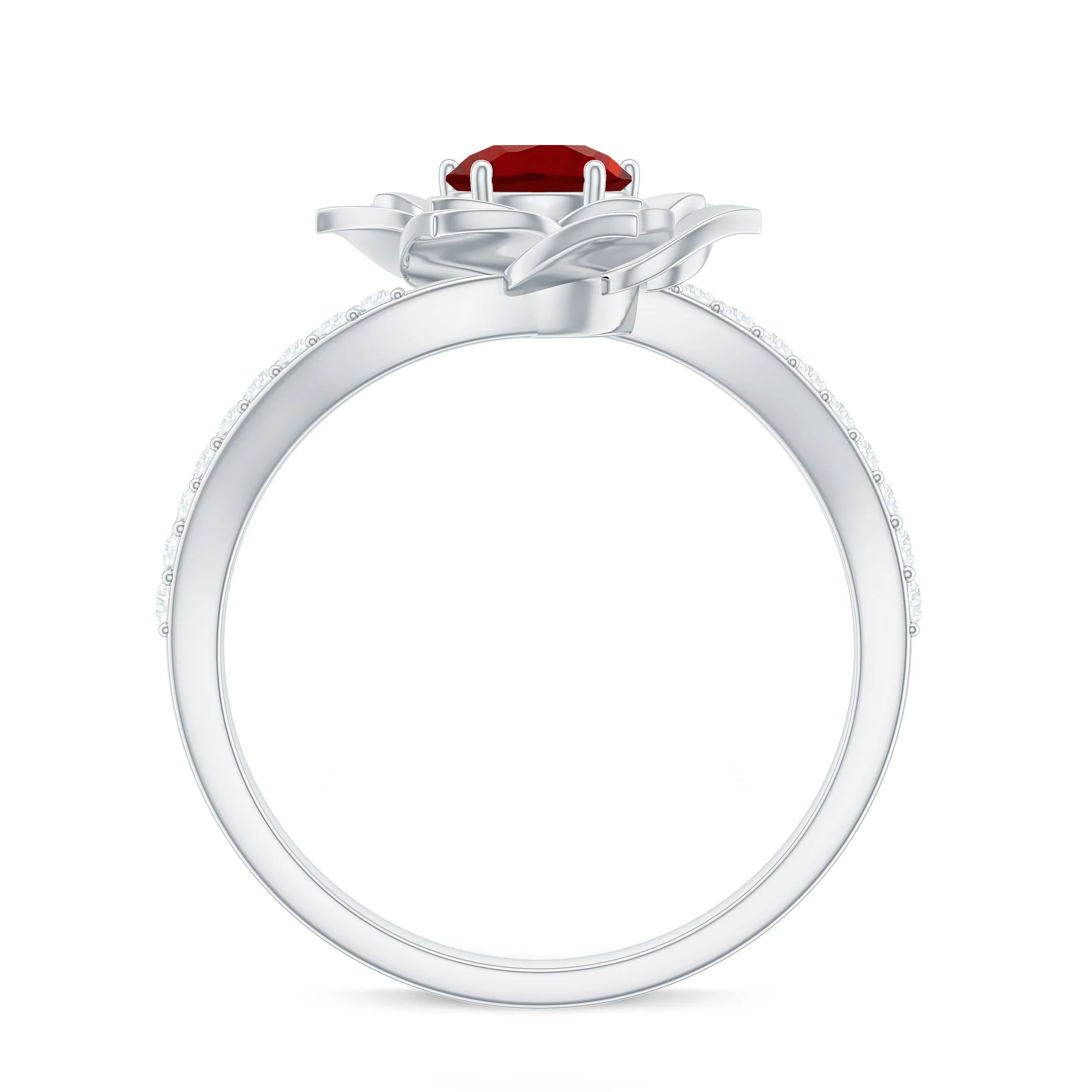 1 CT Created Ruby Flower Engagement Ring with Diamond