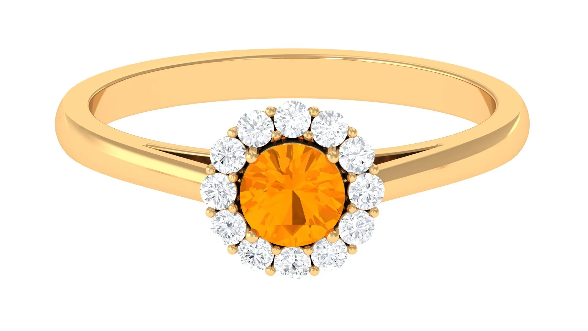 1 CT Fire Opal and Diamond Floating Halo Engagement Ring