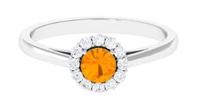 1 CT Fire Opal and Diamond Floating Halo Engagement Ring