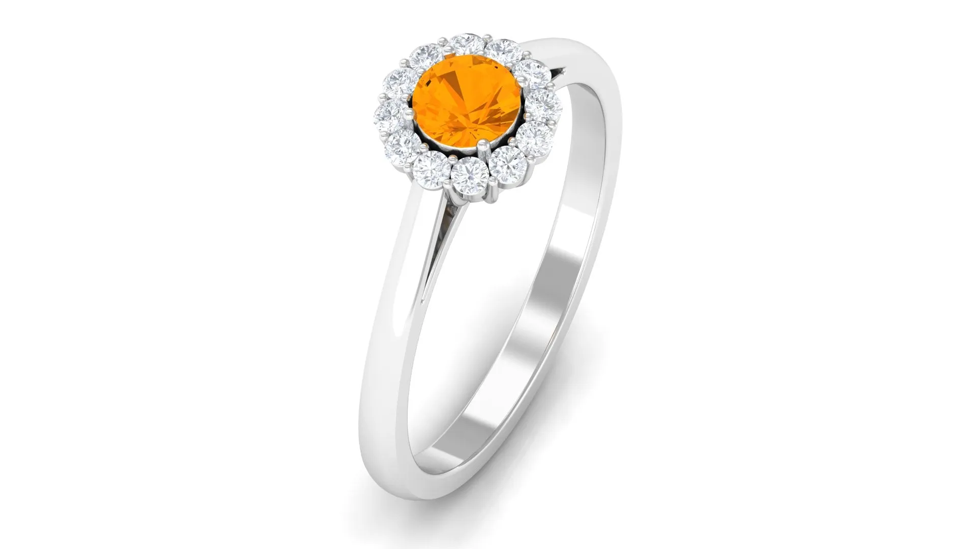 1 CT Fire Opal and Diamond Floating Halo Engagement Ring