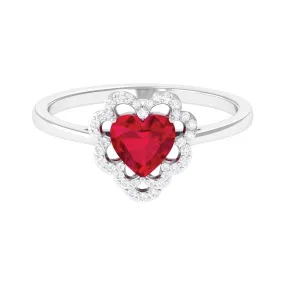 1 CT Lab Created Ruby Heart Engagement Ring with Diamond Accent