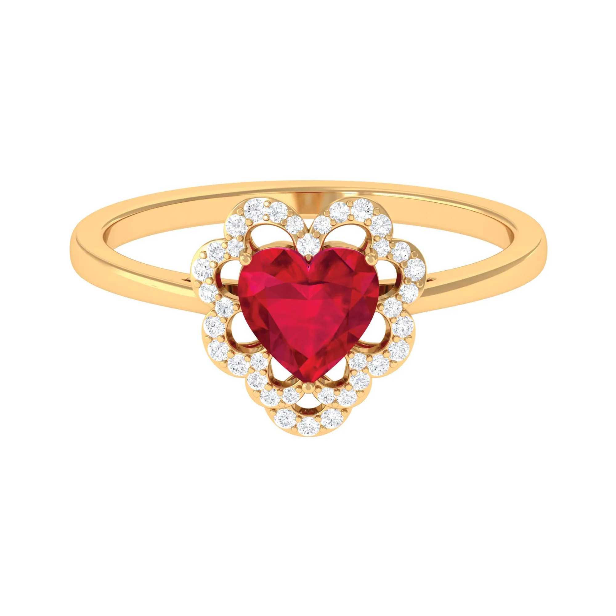 1 CT Lab Created Ruby Heart Engagement Ring with Diamond Accent