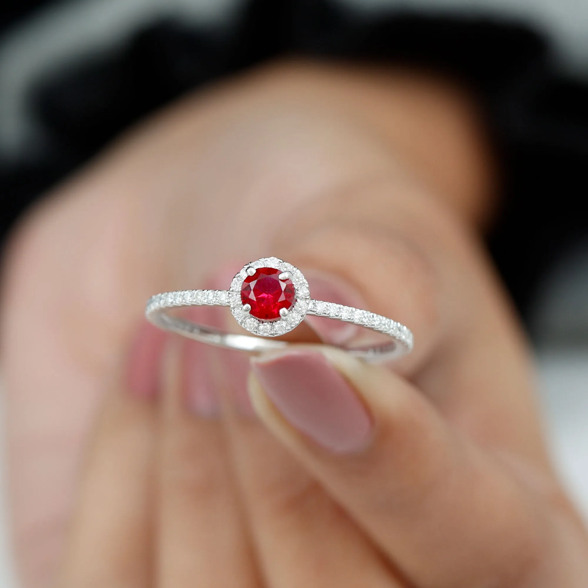 1 CT Minimal Created Ruby and Diamond Engagement Ring