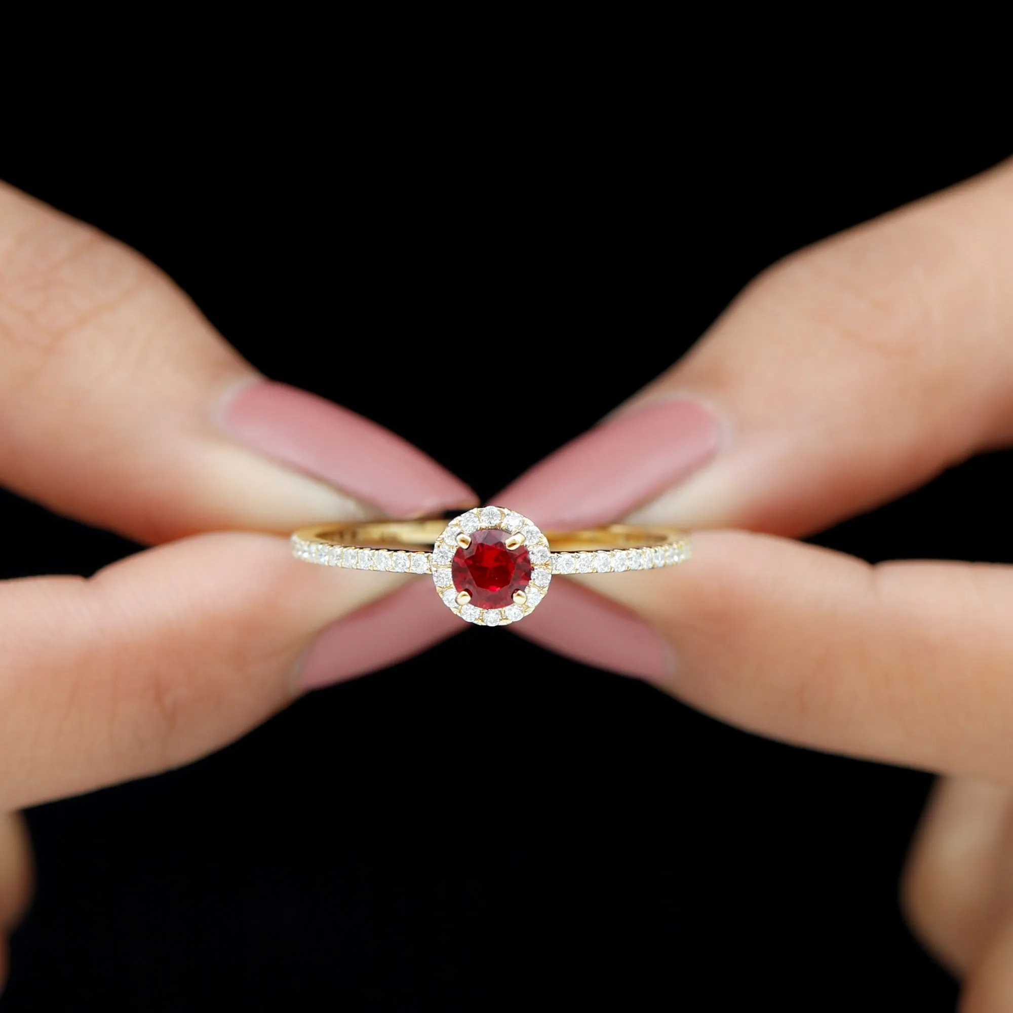 1 CT Minimal Created Ruby and Diamond Engagement Ring