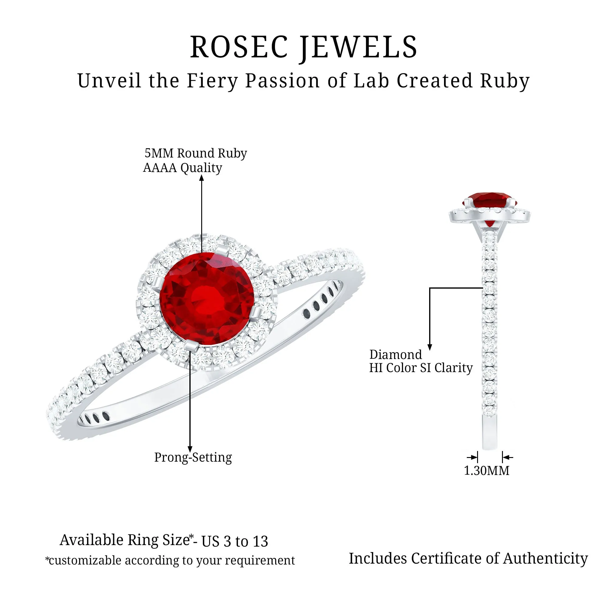 1 CT Minimal Created Ruby and Diamond Engagement Ring