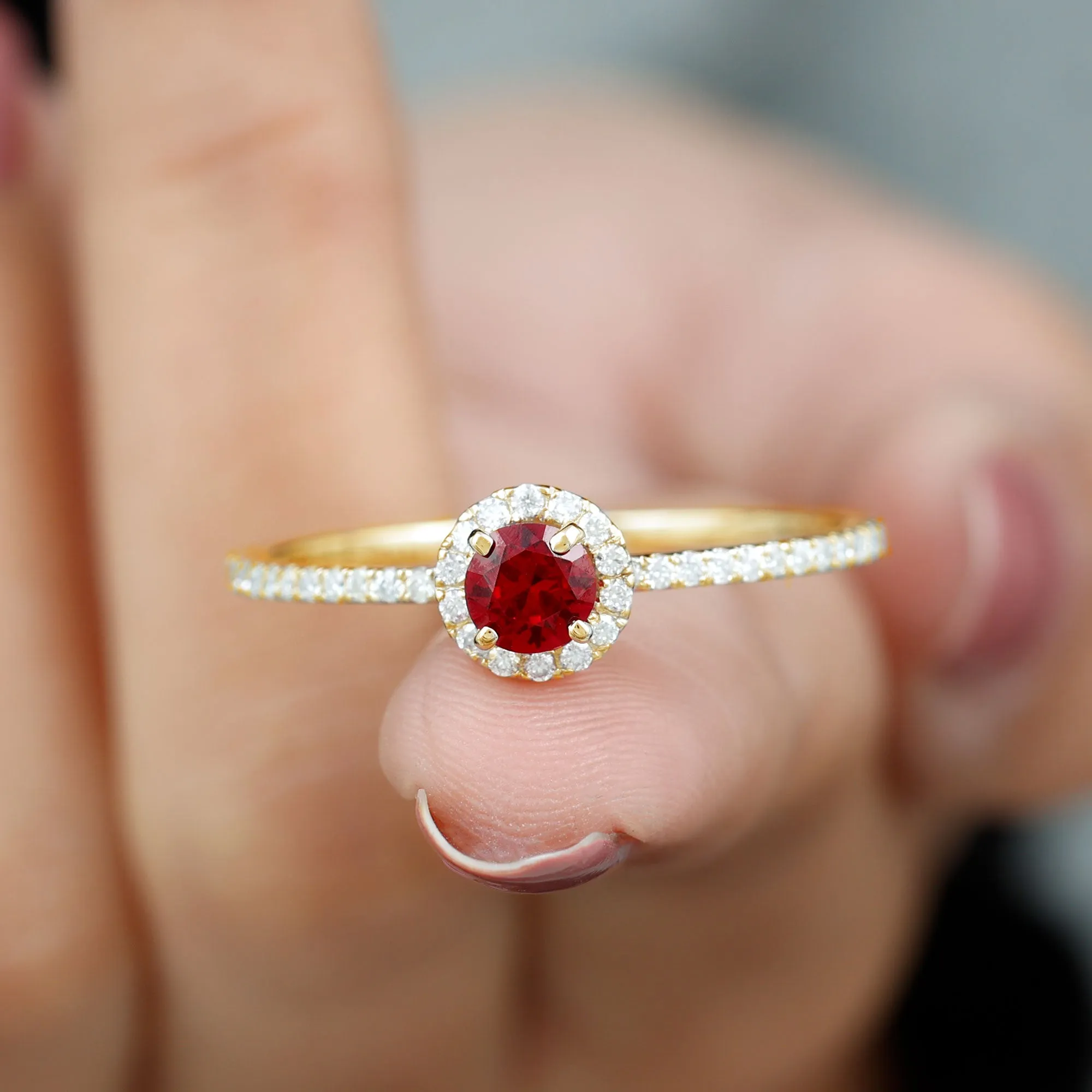 1 CT Minimal Created Ruby and Diamond Engagement Ring