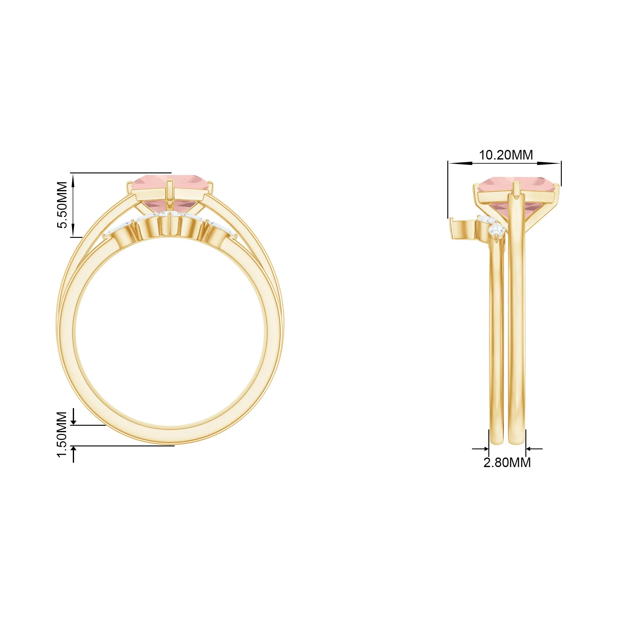 1 CT Princess Cut Morganite and Diamond Solitaire Ring Set