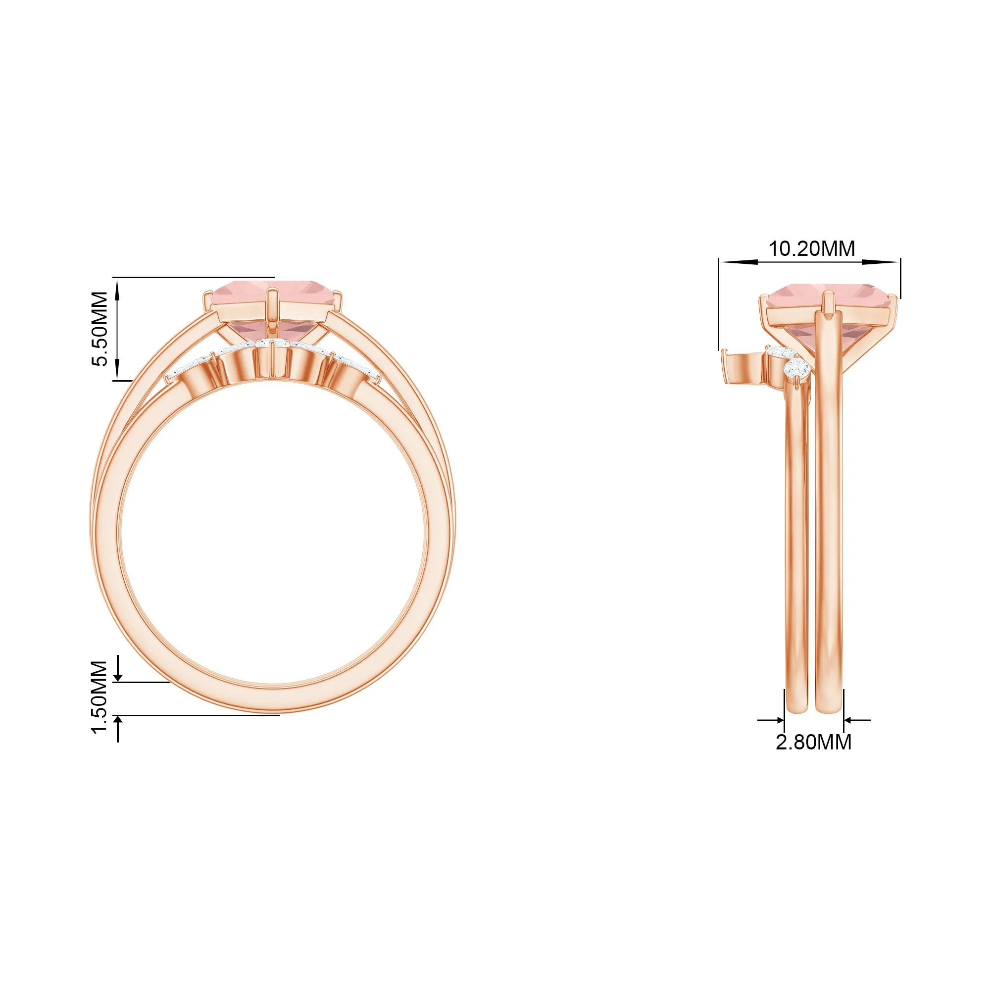 1 CT Princess Cut Morganite and Diamond Solitaire Ring Set