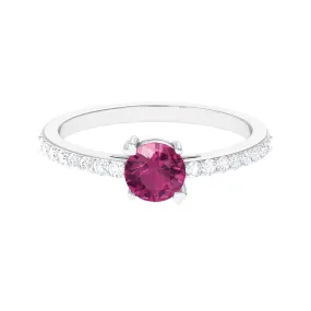 1 CT Real Pink Tourmaline Solitaire Promise Ring with Diamond Side Stones