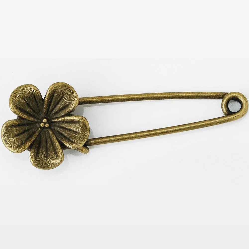 10 Antique Bronze Vintage Flower Brooch Safety Pins brooch pin for Garment Accessories 20x50mm