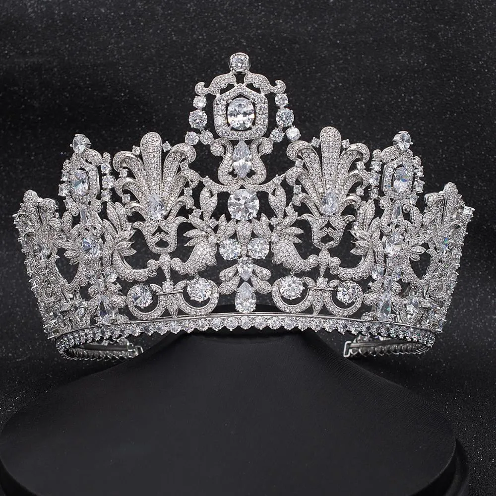 10.5CM Cubic Zirconia Luxembourg Replica Tiara for Wedding,Queens Tiaras HG026