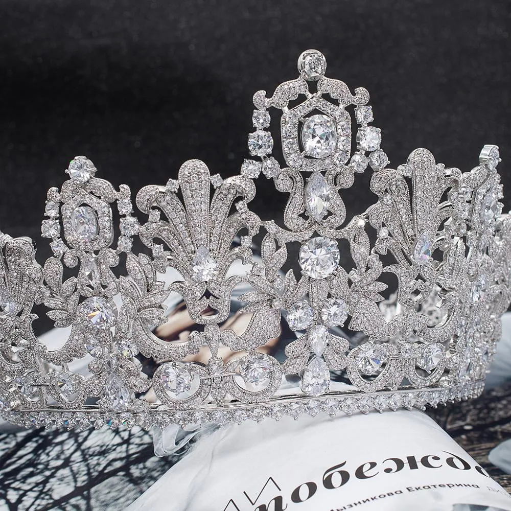 10.5CM Cubic Zirconia Luxembourg Replica Tiara for Wedding,Queens Tiaras HG026