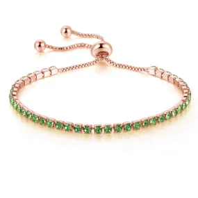 10k Rose Gold 7 Cttw Created Peridot Round Adjustable Tennis Plated Bracelet