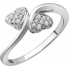 10K White Gold 1/10 CTW Natural Diamond Two Heart Promise Ring