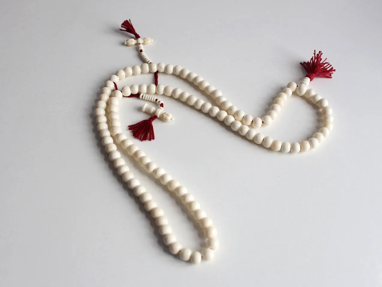 10mm White Bone Prayer Mala with Bell and Dorje Counter