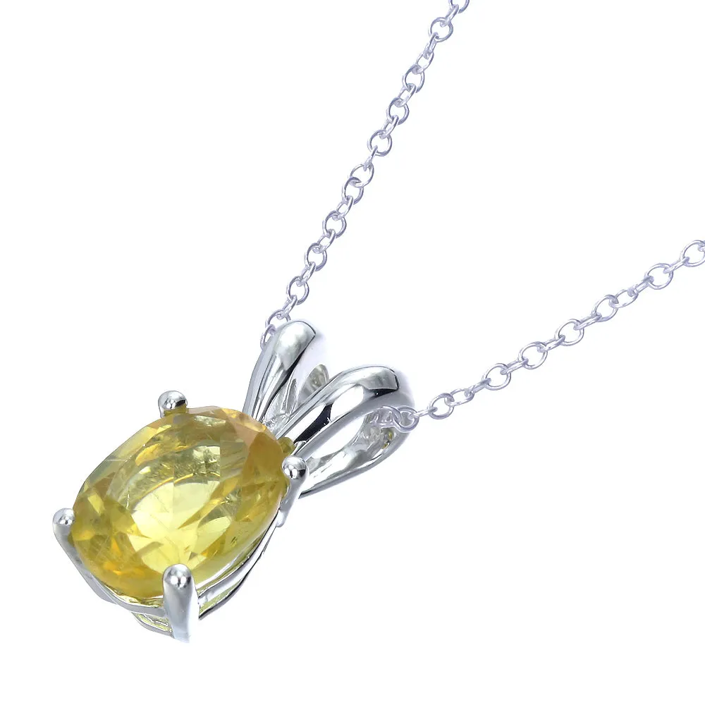 1.20 cttw Citrine Pendant Necklace .925 Sterling Silver With Rhodium 8x6 MM Oval