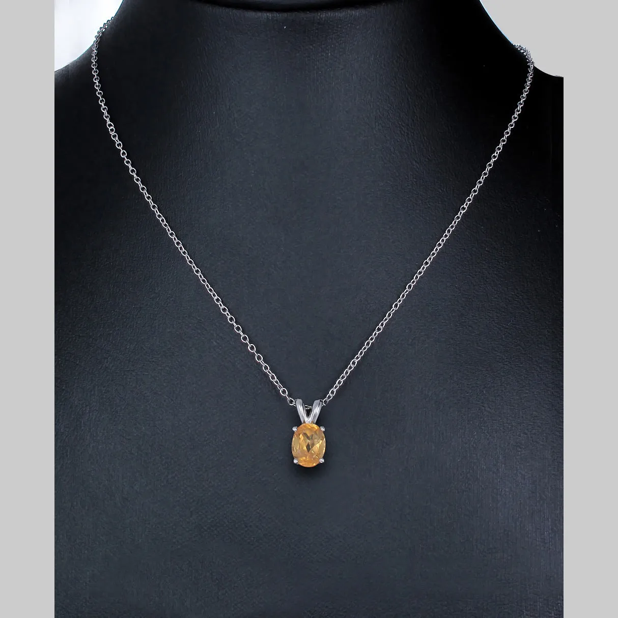 1.20 cttw Citrine Pendant Necklace .925 Sterling Silver With Rhodium 8x6 MM Oval