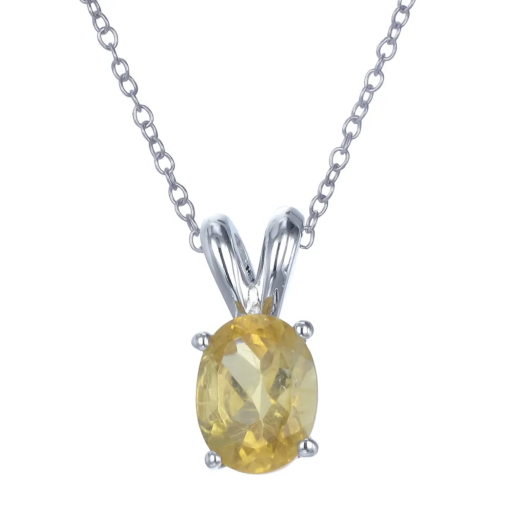 1.20 cttw Citrine Pendant Necklace .925 Sterling Silver With Rhodium 8x6 MM Oval