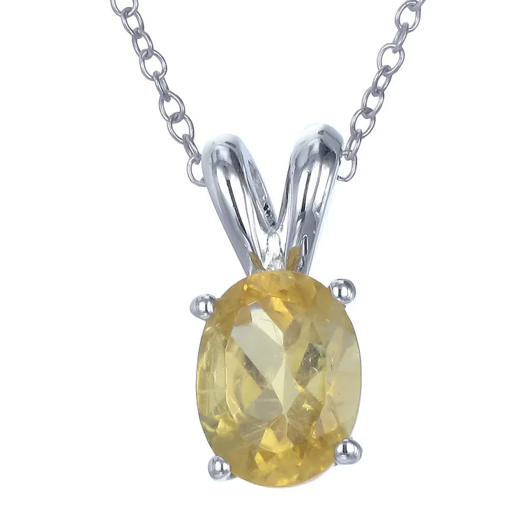 1.20 cttw Citrine Pendant Necklace .925 Sterling Silver With Rhodium 8x6 MM Oval