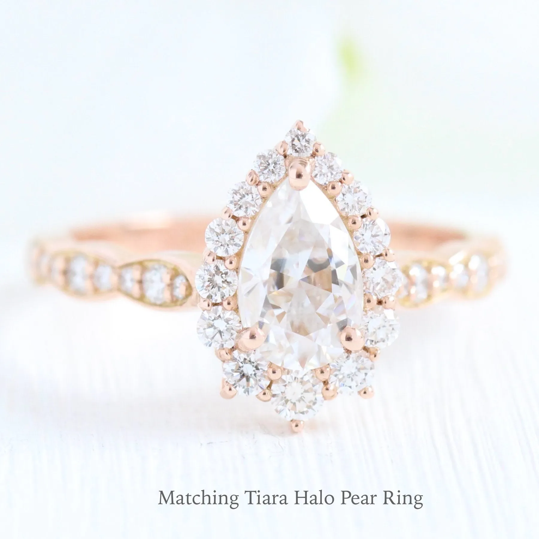 1.22 Ct. Tiara Pear Halo Earrings w/ Moissanite and Diamond in Gold Studs