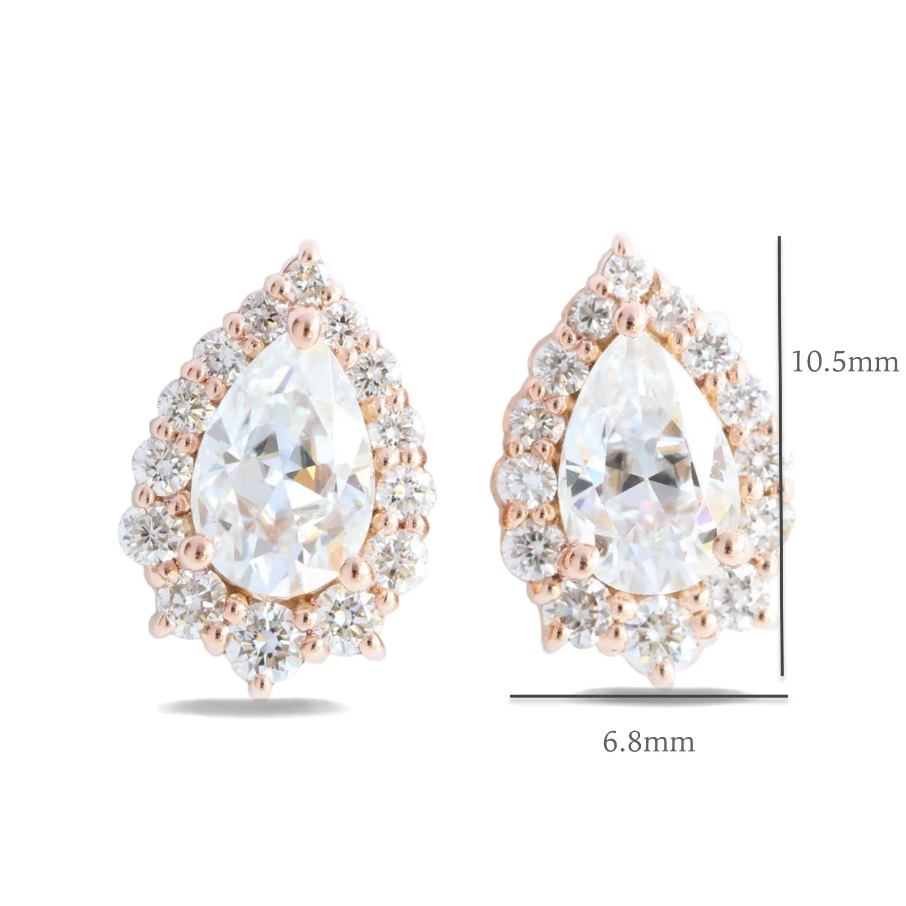 1.22 Ct. Tiara Pear Halo Earrings w/ Moissanite and Diamond in Gold Studs