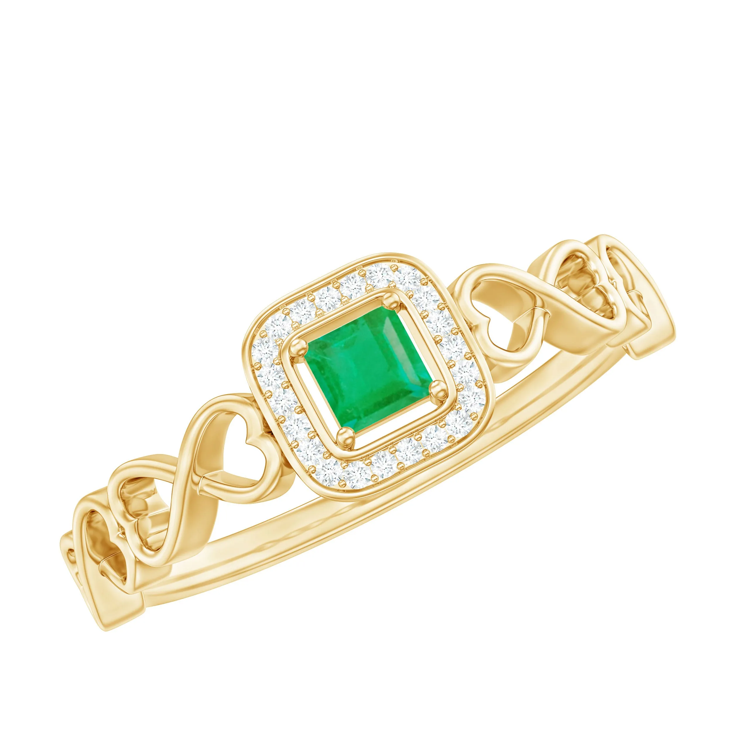 1/4 CT Emerald Infinity Heart Engagement Ring with Diamond