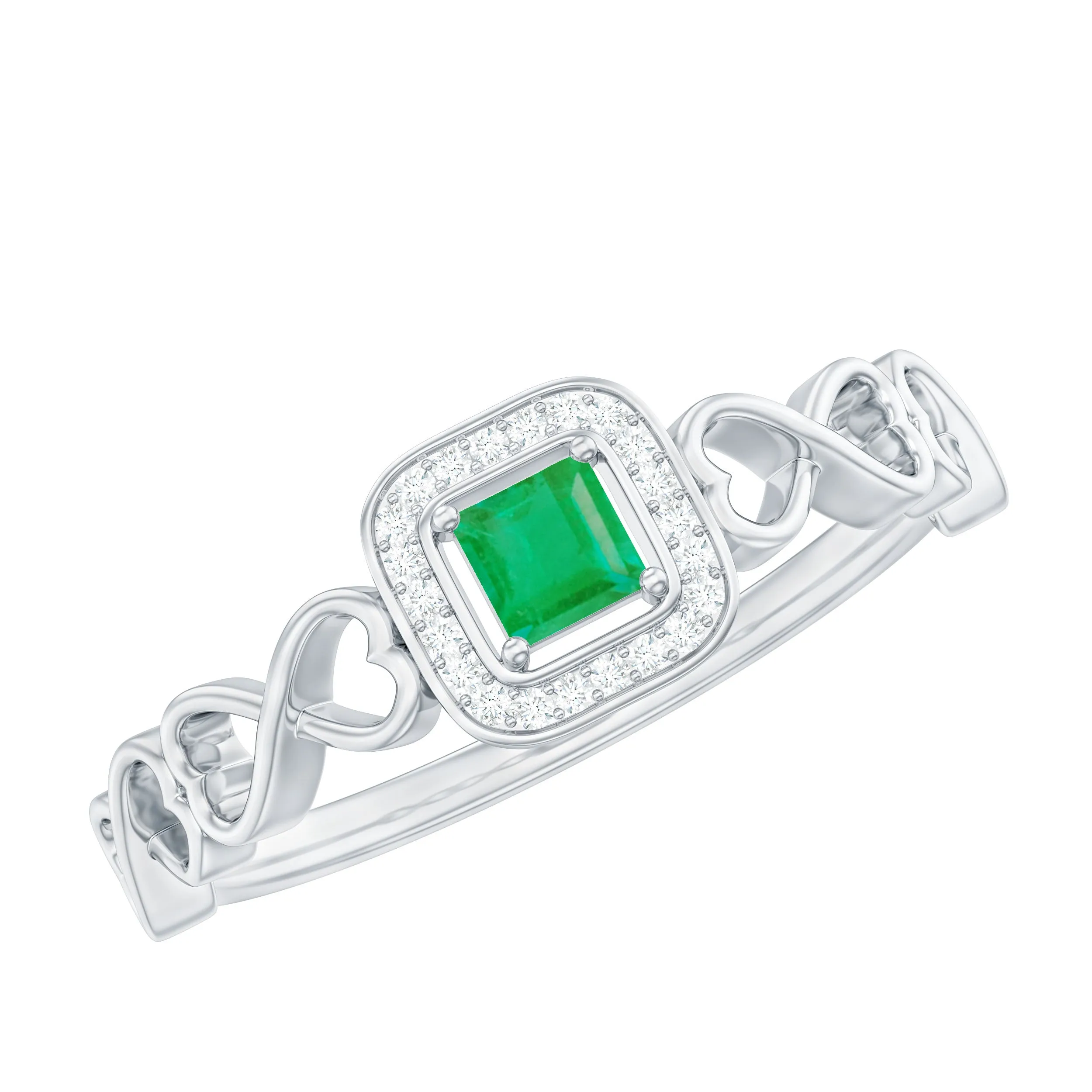 1/4 CT Emerald Infinity Heart Engagement Ring with Diamond