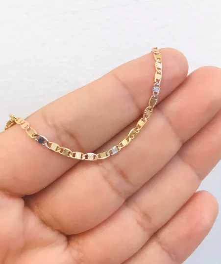 14K Real Tri-Color Gold Filled Baby Bracelet Valentino Link / Family Bracelet / Womens Mens Bracelet / Pulsera Para Ninos Mujer Hombre Oro Laminado