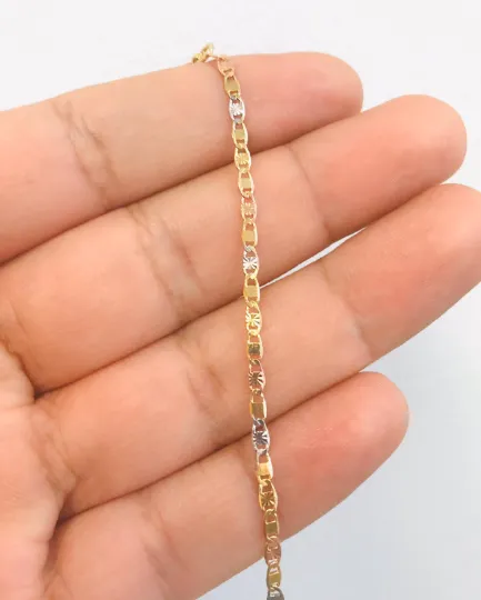 14K Real Tri-Color Gold Filled Baby Bracelet Valentino Link / Family Bracelet / Womens Mens Bracelet / Pulsera Para Ninos Mujer Hombre Oro Laminado