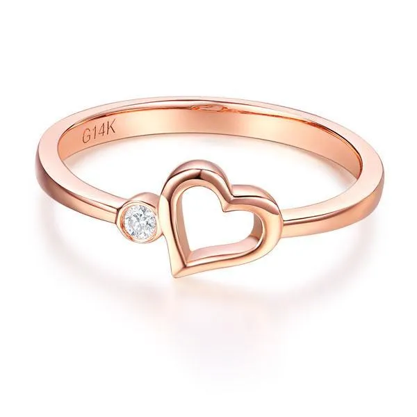 14K Rose Gold Wedding Band Anniversary Heart Bridal Ring 0.02 Ct Diamond MKR7122