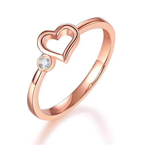 14K Rose Gold Wedding Band Anniversary Heart Bridal Ring 0.02 Ct Diamond MKR7122