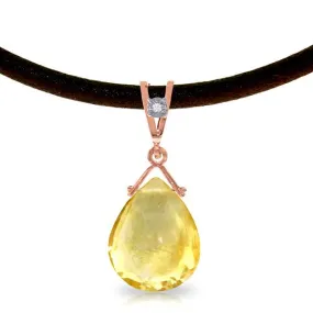 14K Solid Rose Gold & Leather Diamond & Citrine Necklace