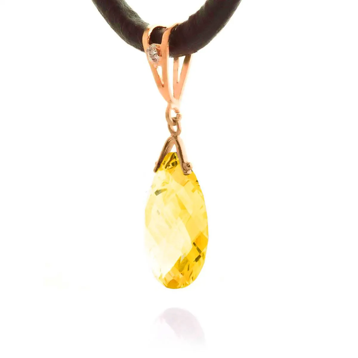 14K Solid Rose Gold & Leather Diamond & Citrine Necklace