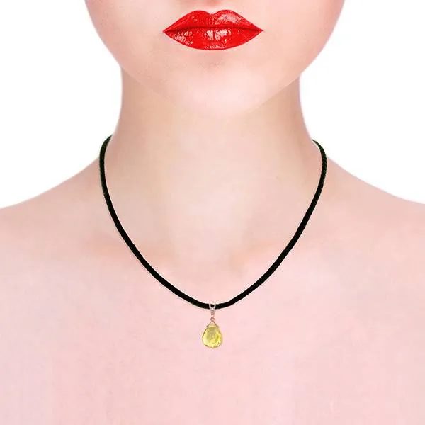 14K Solid Rose Gold & Leather Diamond & Citrine Necklace