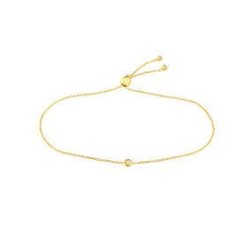 14K Solid Yellow Gold Mini Natural Diamond Bolo Bracelet