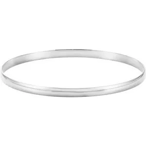 14K White 2 mm Half Round Bangle 7 1/2" Bracelet