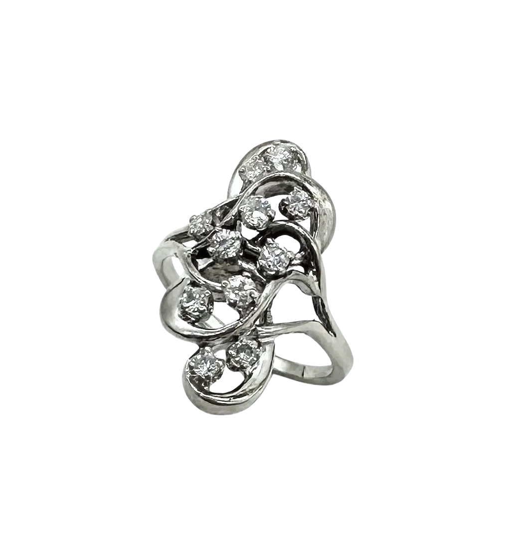 14k White Gold 1 ctw Diamond Freeform Cutout Ring