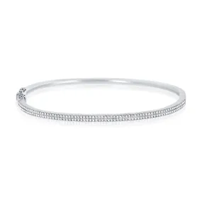 14K White Gold Diamond Double Row Hinged Bangle