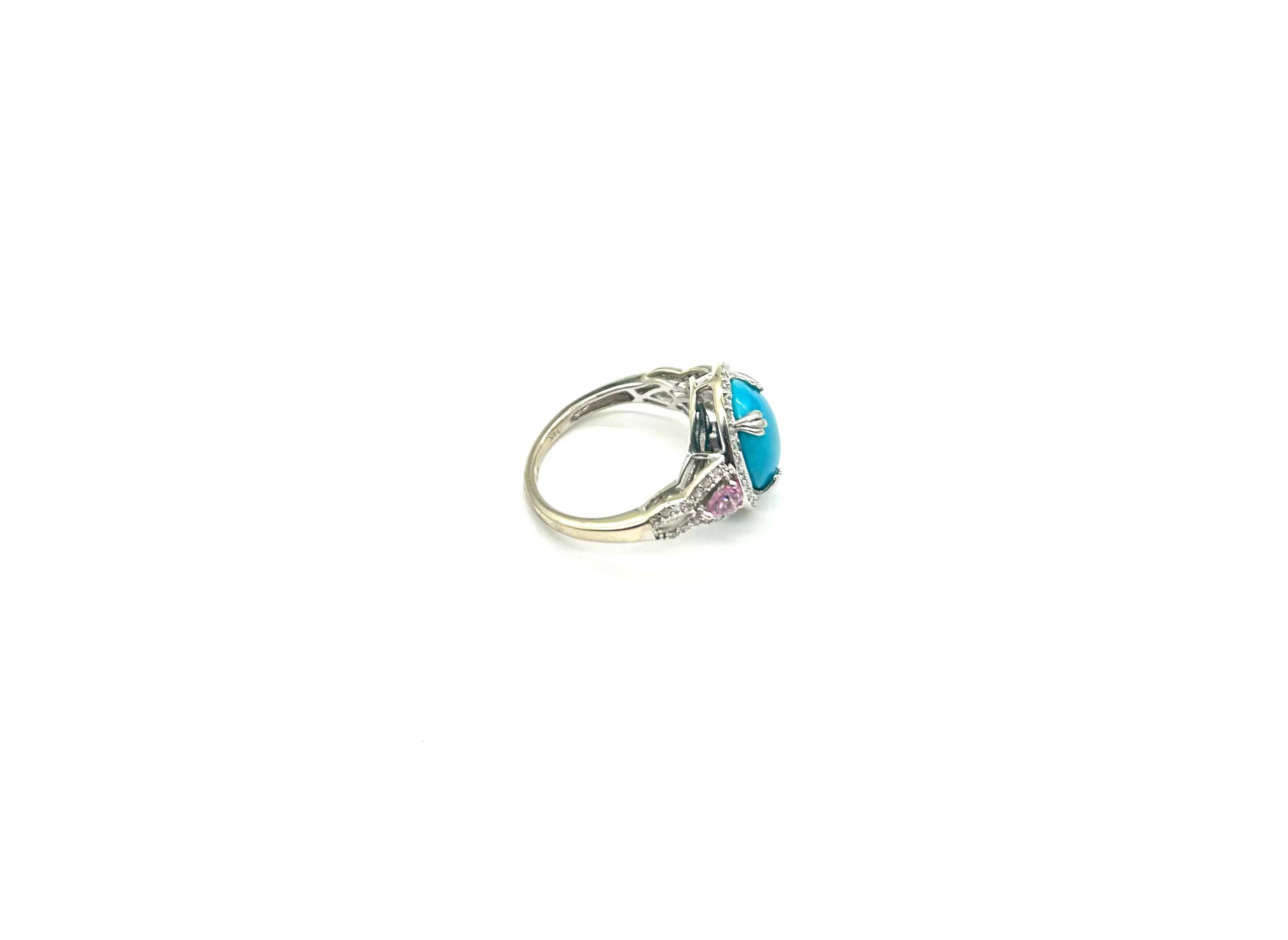 14K White Gold, Diamond, Turquoise, and Pink Sapphire Ring