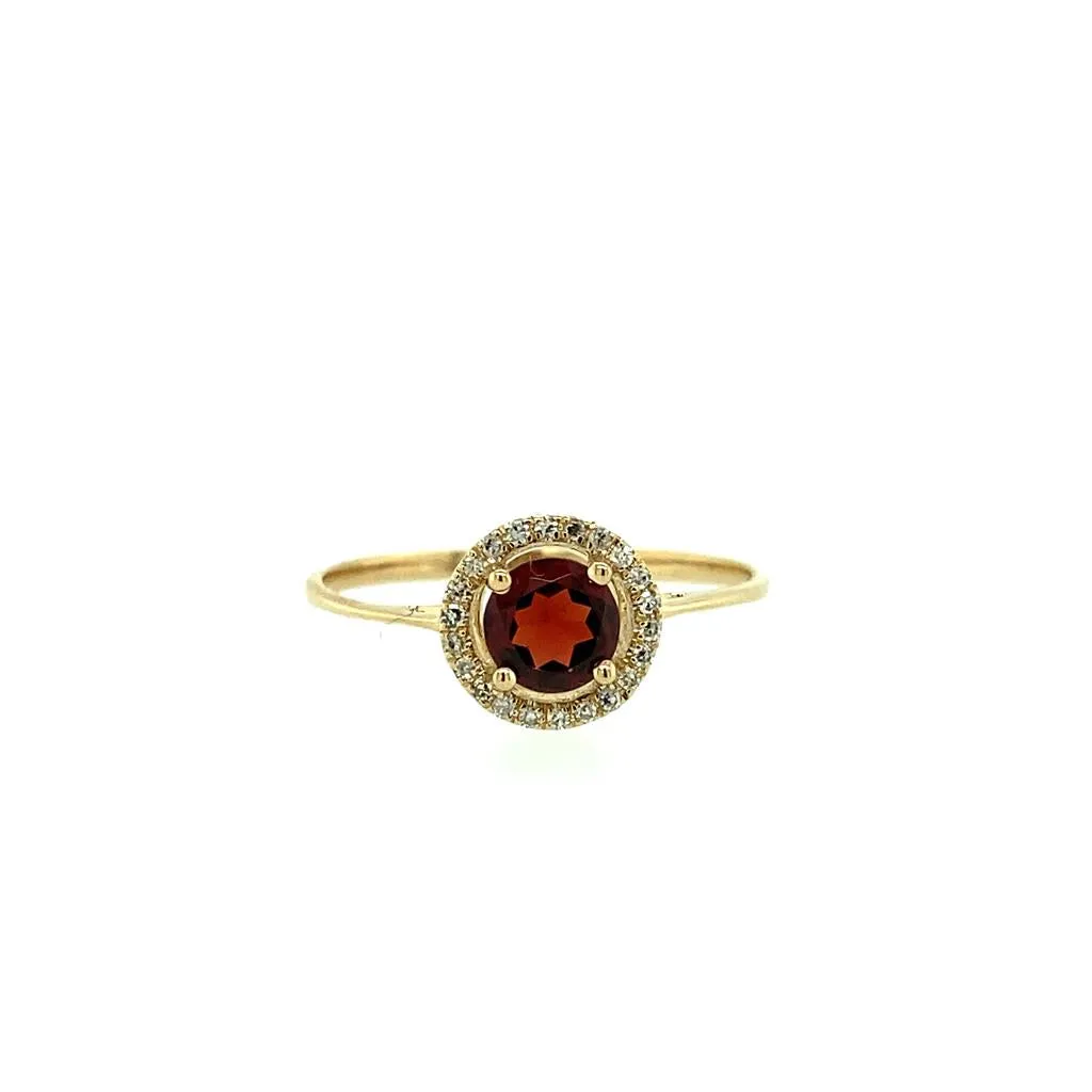 14K Yellow Gold 0.66ctw Round Garnet & Diamond Halo Ring