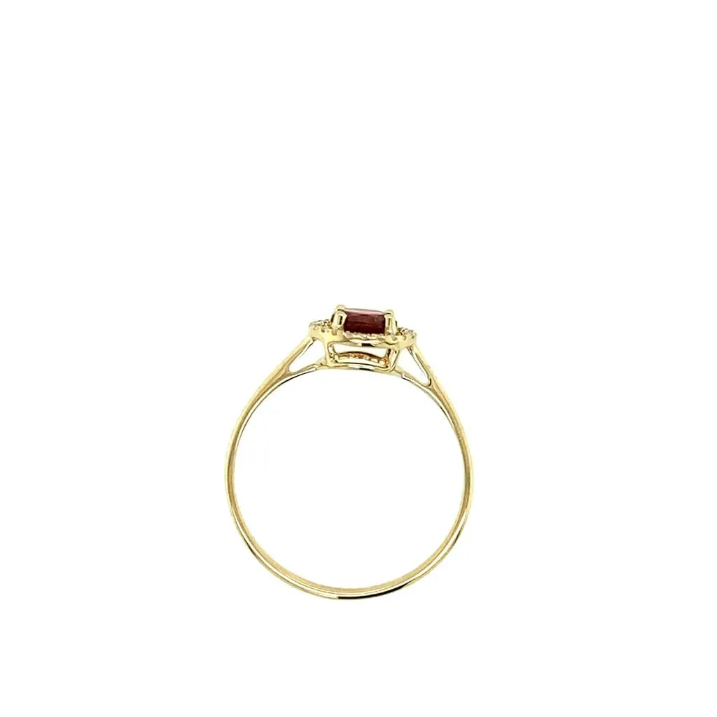 14K Yellow Gold 0.66ctw Round Garnet & Diamond Halo Ring