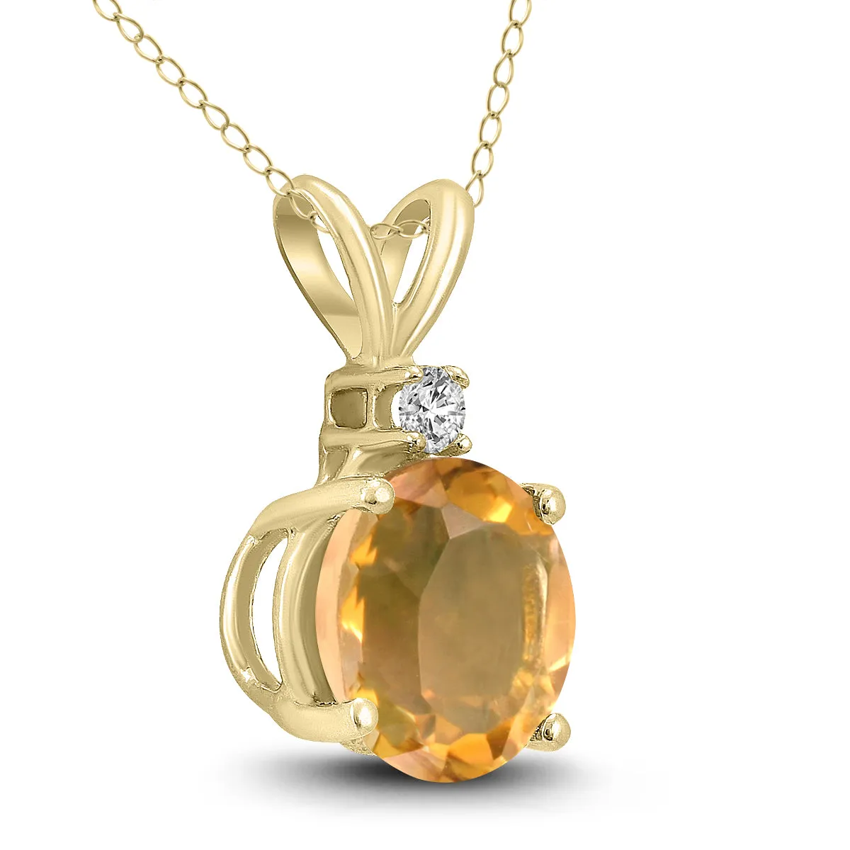 14K Yellow Gold 6Mm Round Citrine And Diamond Pendant