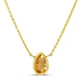 14K Yellow Gold 6x4mm Pear Shaped Citrine Birthstone Necklace