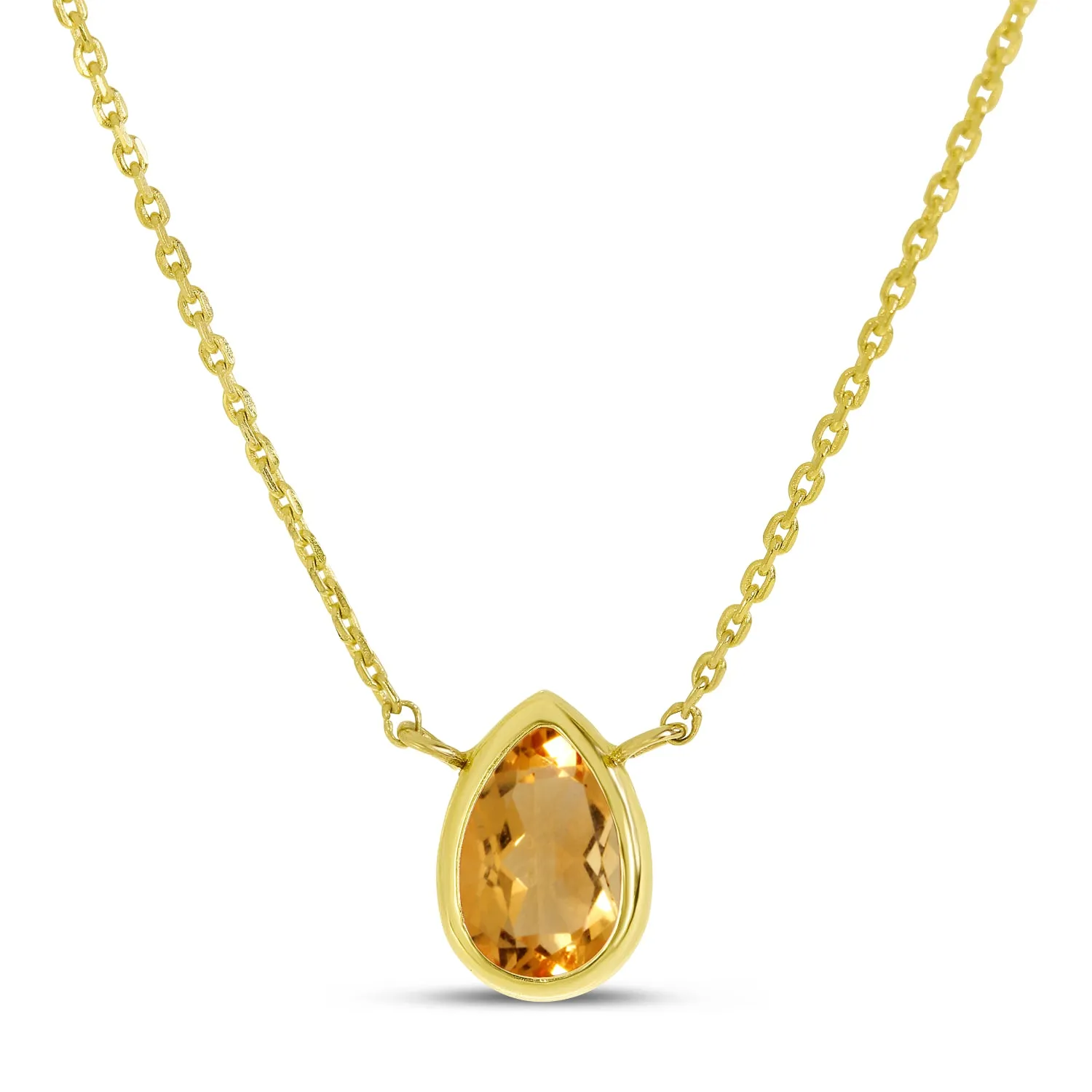 14K Yellow Gold 6x4mm Pear Shaped Citrine Birthstone Necklace